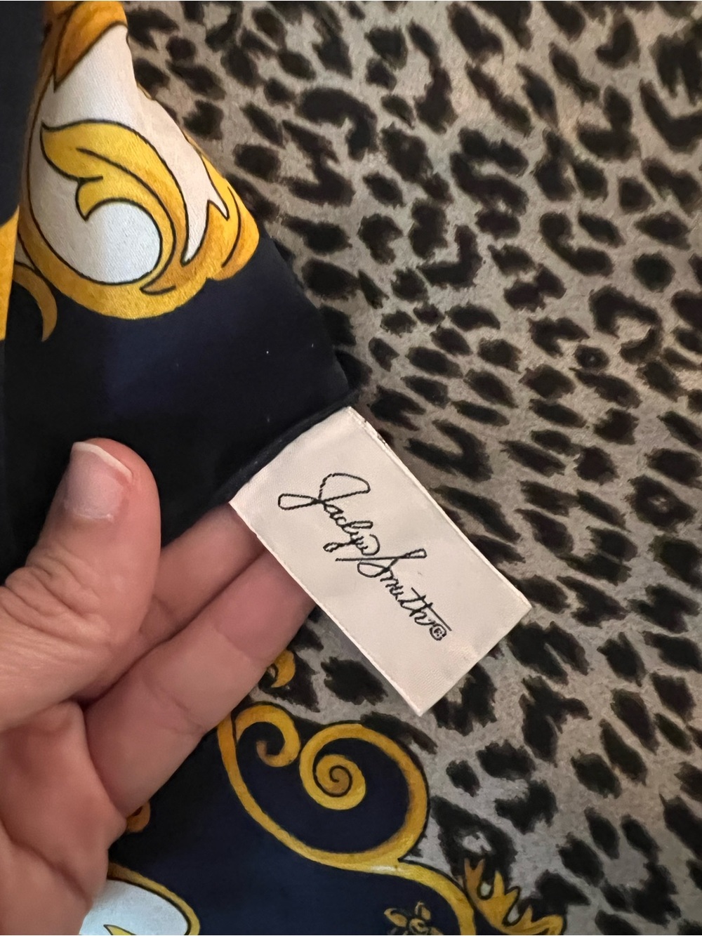 Jaclyn Smith Navy and Yellow Baroque Leopard Accent Scarf